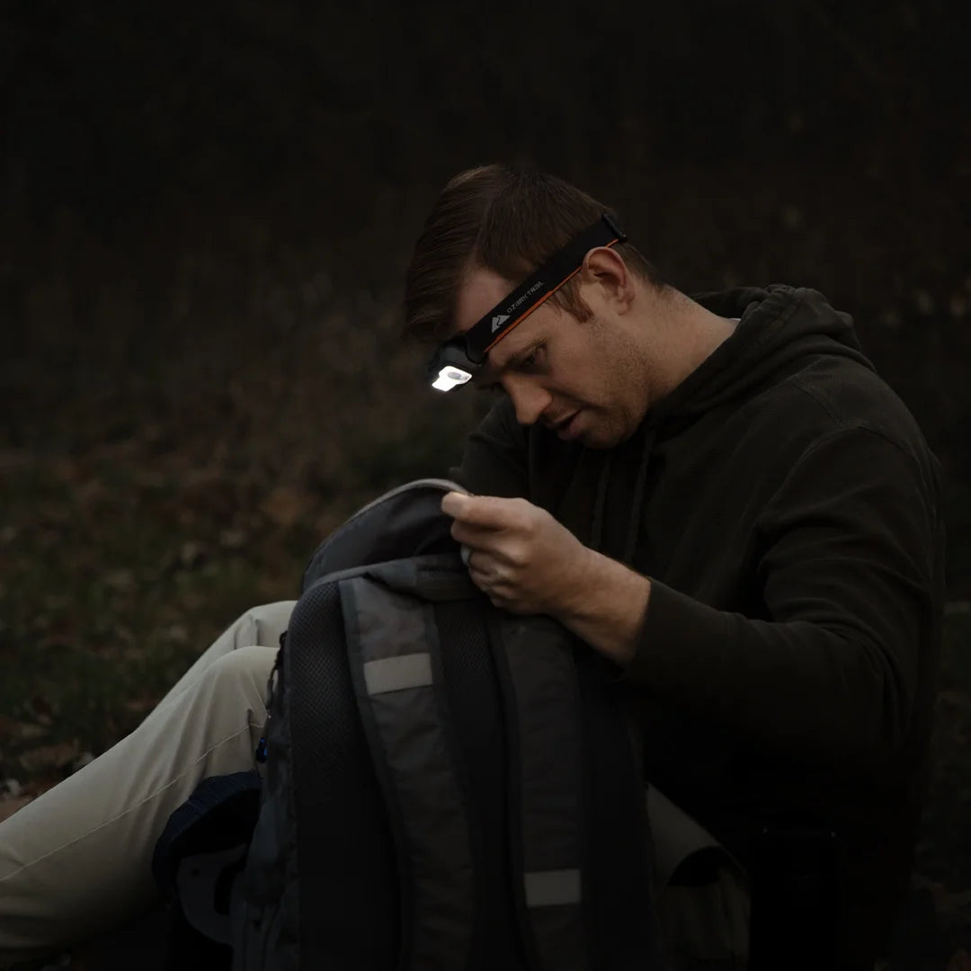 500 Lumen LED Headlamp – Multi-Color, Lightweight, Water Resistant, 4 Modes, 3 AAA Batteries Included – Gray/Orange