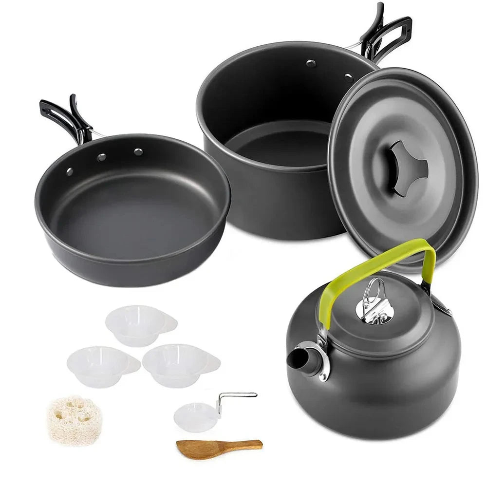 Outdoor Camping Cookware Portable Camping Equipment Outdoor Tableware Water Kettle Cookware Set Aluminum Alloy Material
