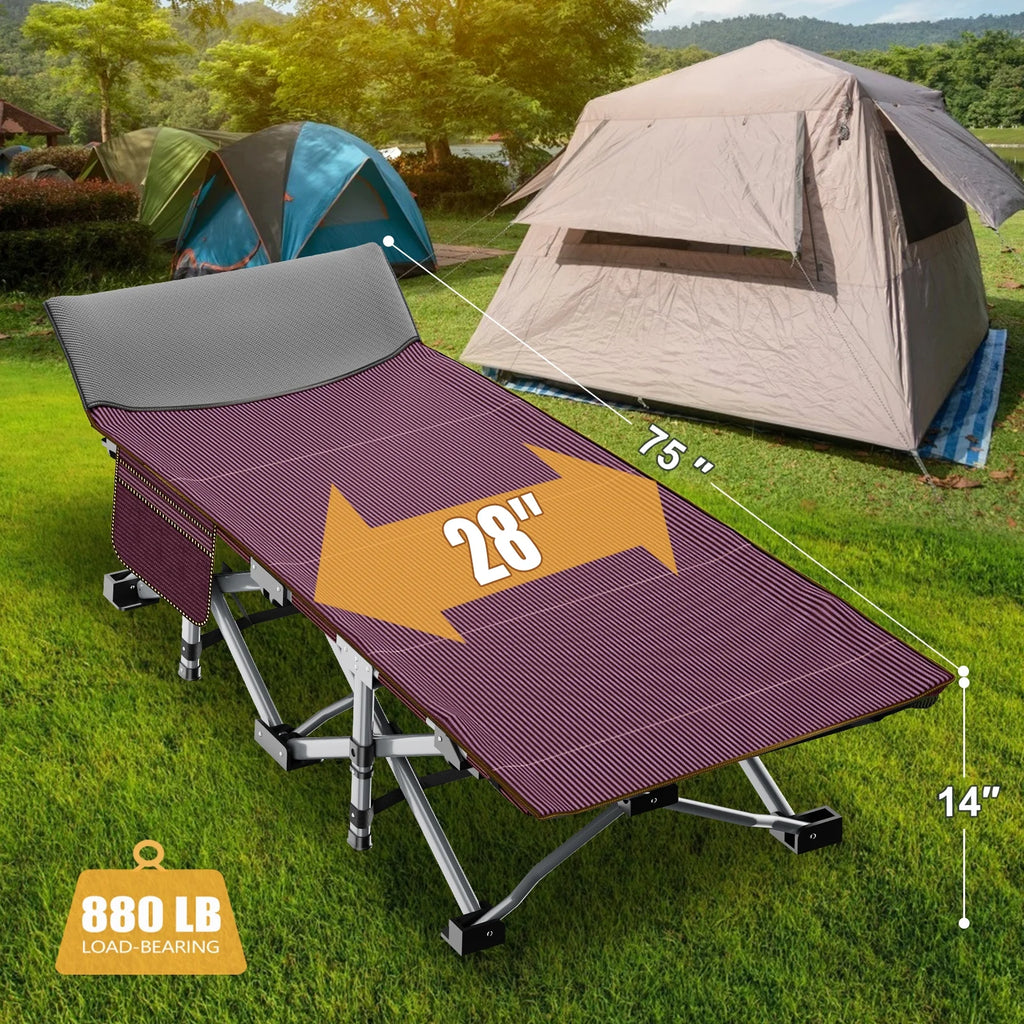 XL 2 Packs Folding Camping Cots with 2 Sided Mattress & Carry Bag, 75"*28" Sleeping Cot, Foldable Guest Beds Cot, Supports up to 880 Lbs