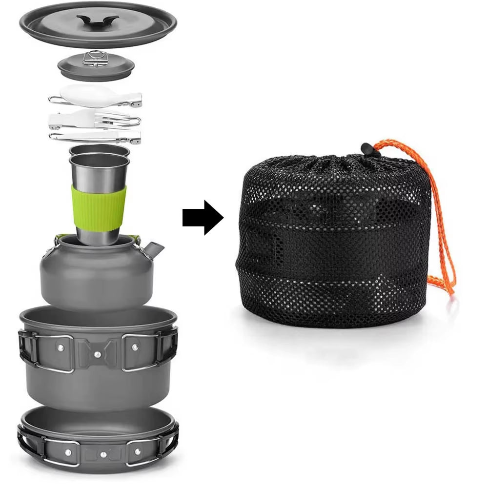 Outdoor Camping Cookware Portable Camping Equipment Outdoor Tableware Water Kettle Cookware Set Aluminum Alloy Material