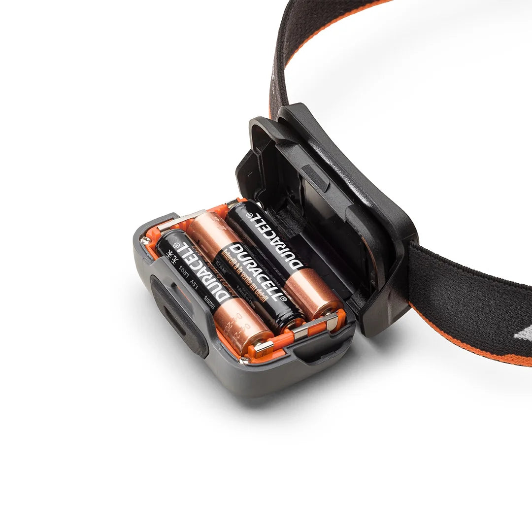 500 Lumen LED Headlamp – Multi-Color, Lightweight, Water Resistant, 4 Modes, 3 AAA Batteries Included – Gray/Orange