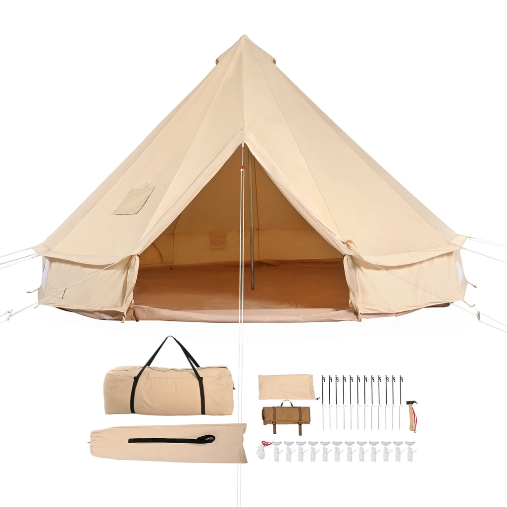 Canvas Bell Tent 5M/16.4Ft 4-Season Camping Yurt Tent with Stove Jack