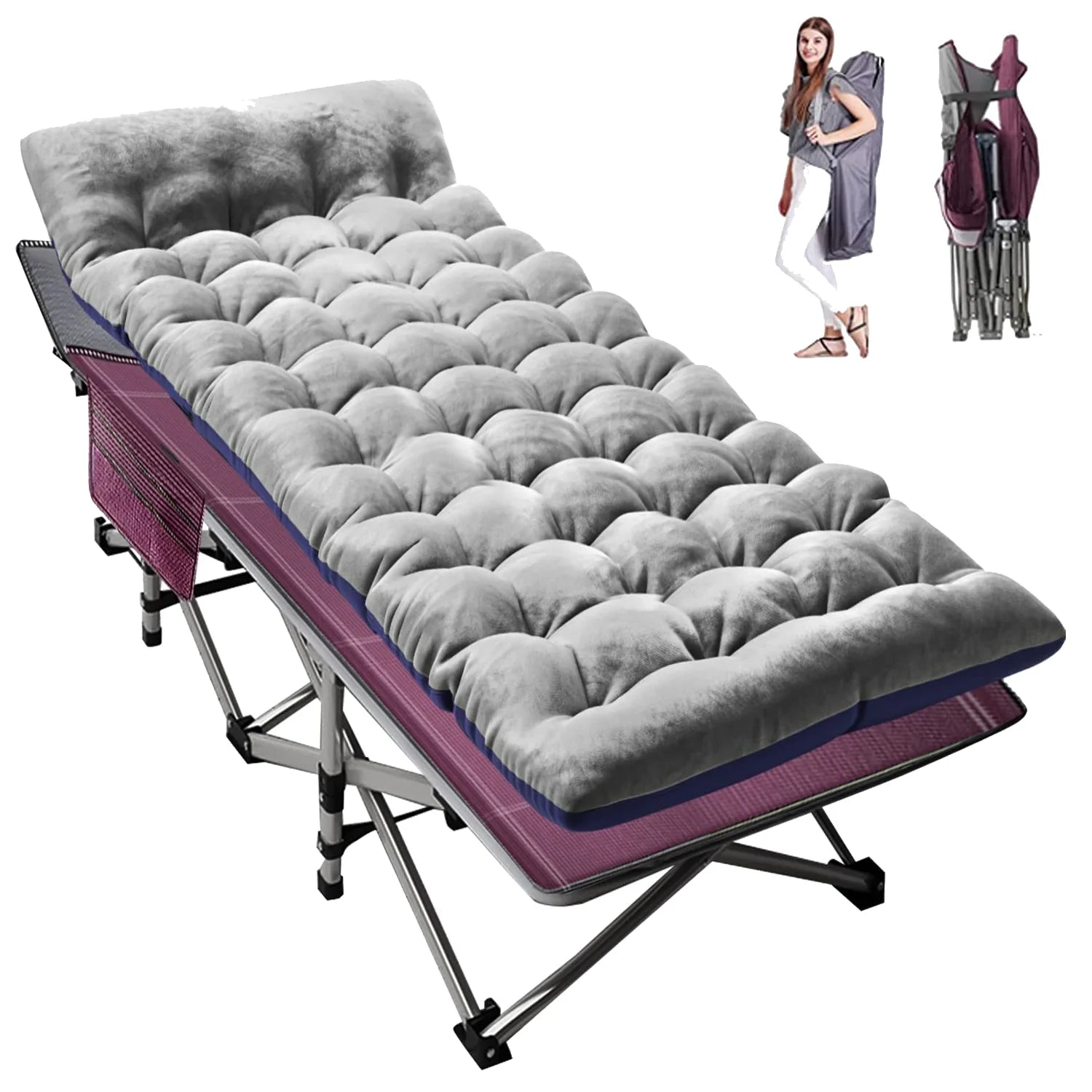 XL 2 Packs Folding Camping Cots with 2 Sided Mattress & Carry Bag, 75"*28" Sleeping Cot, Foldable Guest Beds Cot, Supports up to 880 Lbs