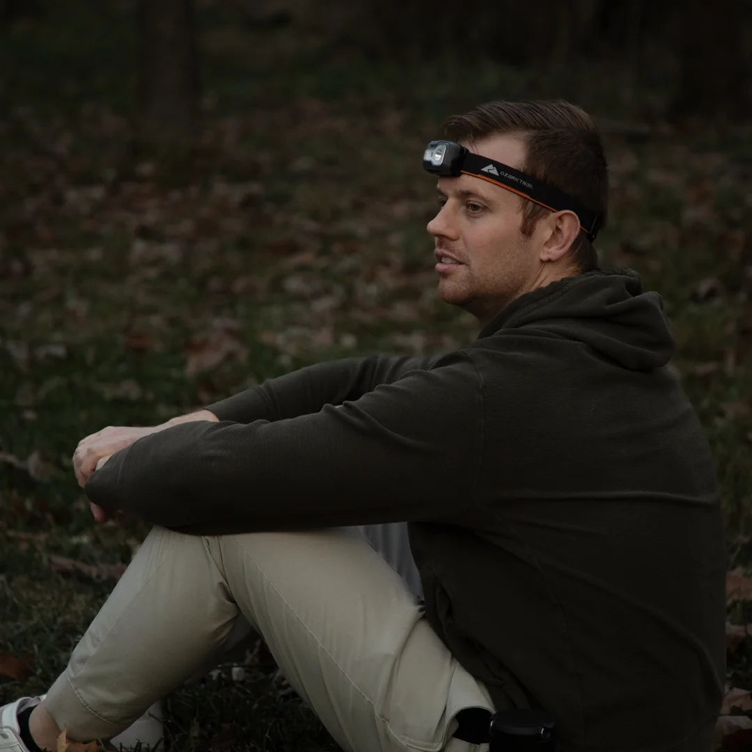 500 Lumen LED Headlamp – Multi-Color, Lightweight, Water Resistant, 4 Modes, 3 AAA Batteries Included – Gray/Orange