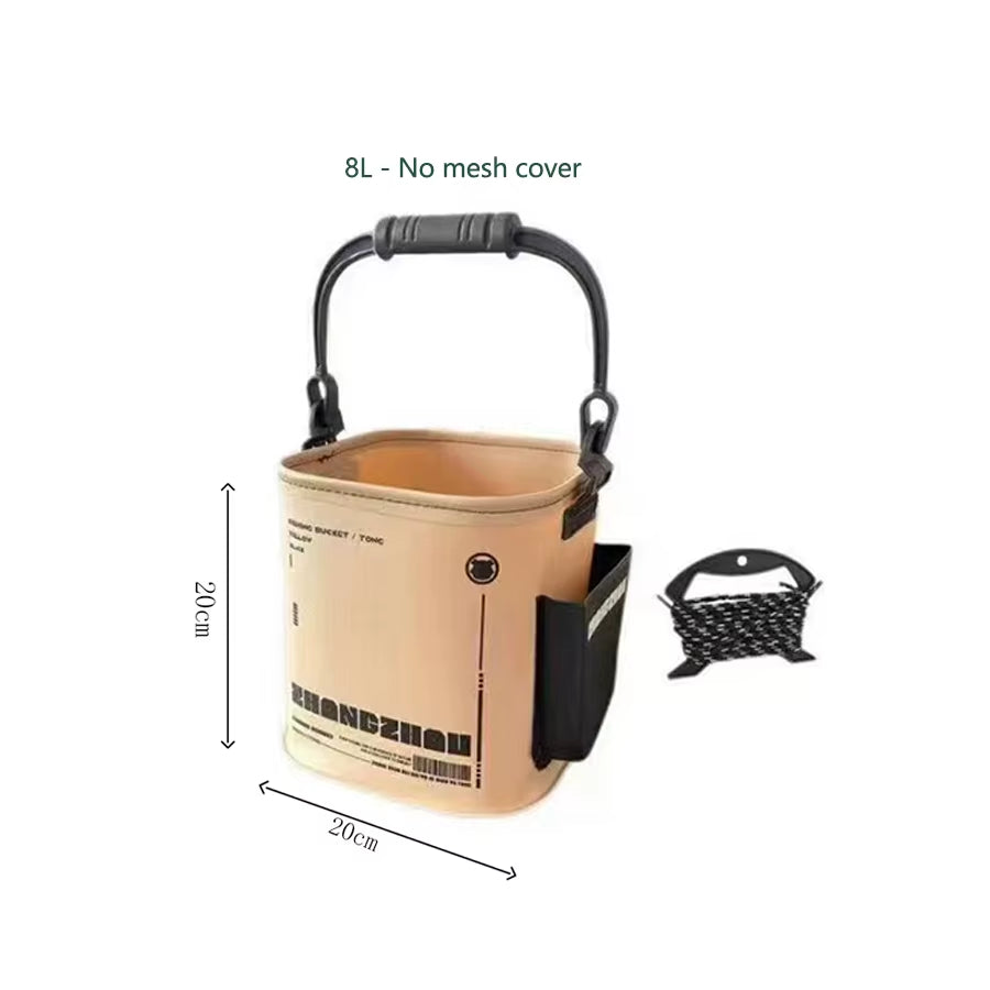 Outdoor Fishing Bucket Foldable and Portable Net Live Fish Bucket EVA with Rope Water Bucket for Wild Fishing Household Bucket