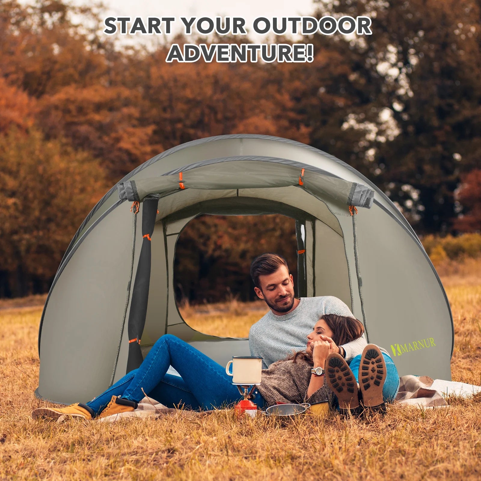 Instant Tent 4-Person Camp Tent, Auto Setup Pop up Tent, Pordable, Huge Door & Windows, Outdoor, Green