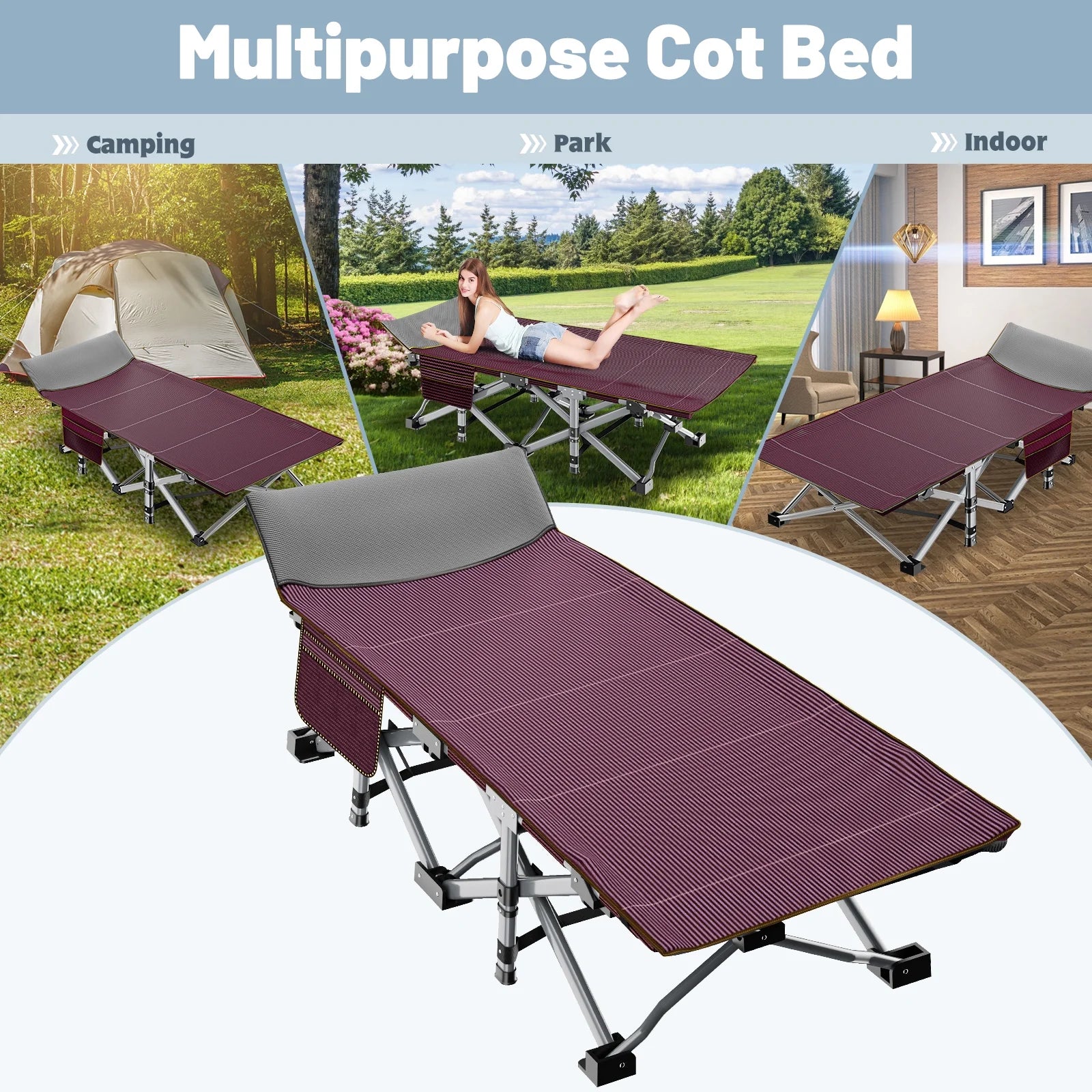 XL 2 Packs Folding Camping Cots with 2 Sided Mattress & Carry Bag, 75"*28" Sleeping Cot, Foldable Guest Beds Cot, Supports up to 880 Lbs