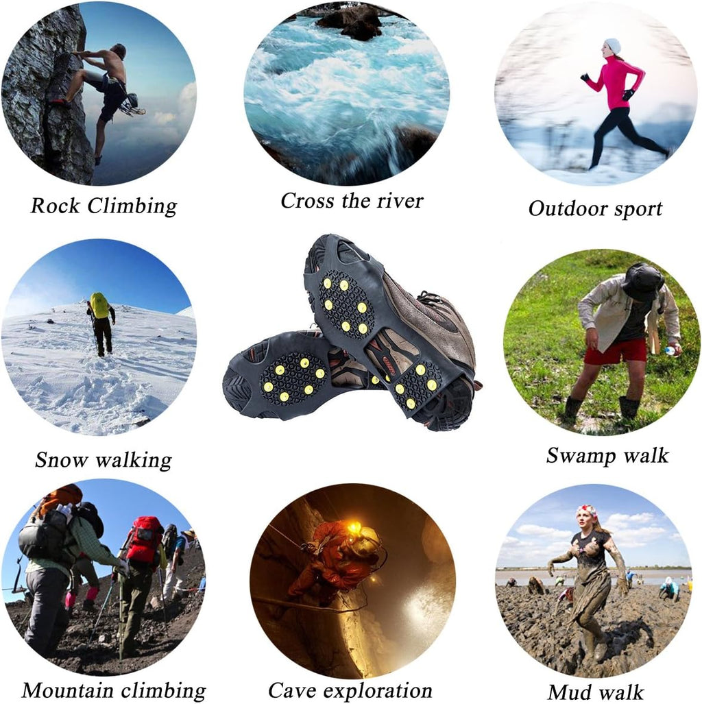 Ice Cleats for Shoes and Boots, Ice Snow Traction Cleats Grippers, Non Slip Shoe Ice Grippers,10 Steel Rubber Spikes Crampons anti Easy Slip Studs Crampons Slip-On Stretch Footwear