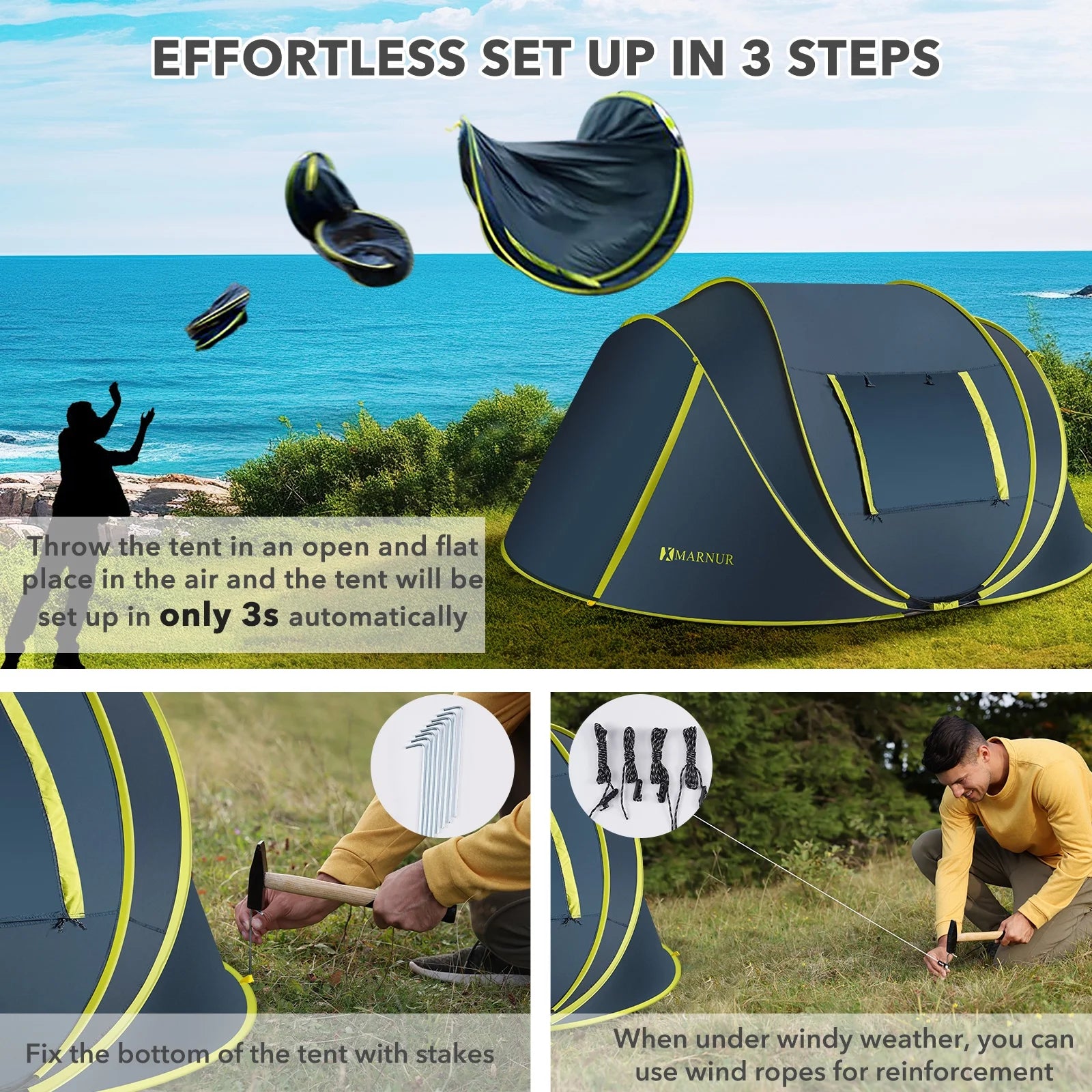 4 Person Instant Camping Tent – Automatic Pop Up, Lightweight & Portable Family Shelter
