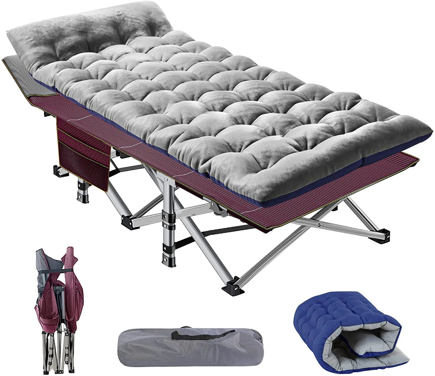 XL 2 Packs Folding Camping Cots with 2 Sided Mattress & Carry Bag, 75"*28" Sleeping Cot, Foldable Guest Beds Cot, Supports up to 880 Lbs