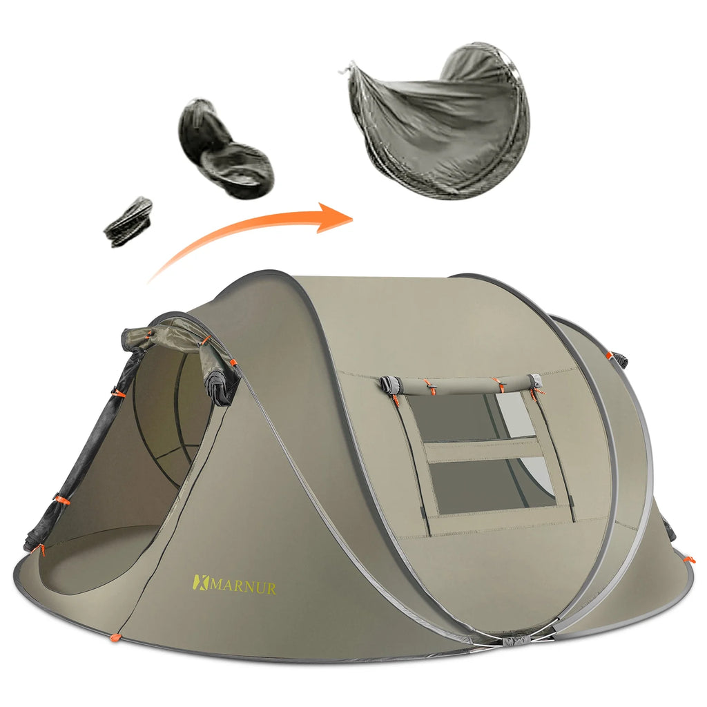 Instant Tent 4-Person Camp Tent, Auto Setup Pop up Tent, Pordable, Huge Door & Windows, Outdoor, Green