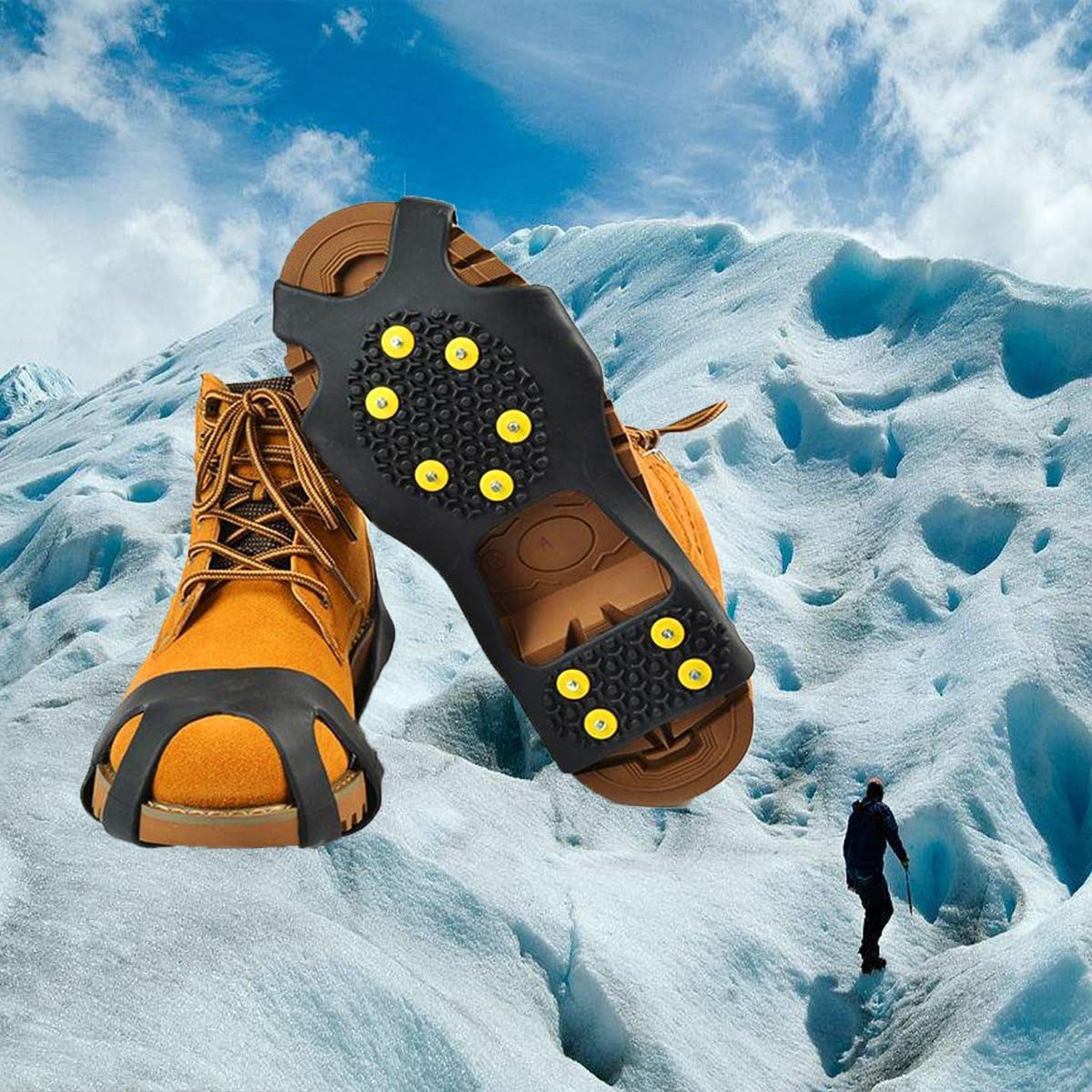 Ice Cleats for Shoes and Boots, Ice Snow Traction Cleats Grippers, Non Slip Shoe Ice Grippers,10 Steel Rubber Spikes Crampons anti Easy Slip Studs Crampons Slip-On Stretch Footwear