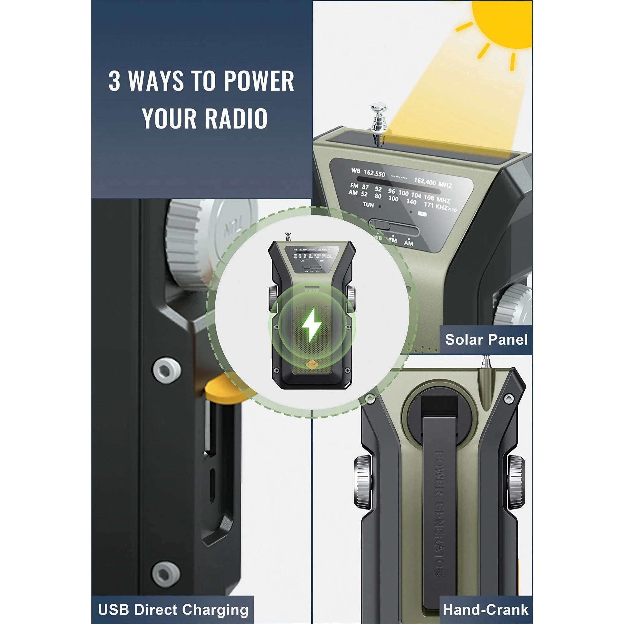 EverTrail Emergency Radio — Solar &amp; Hand Crank, 2000mAh