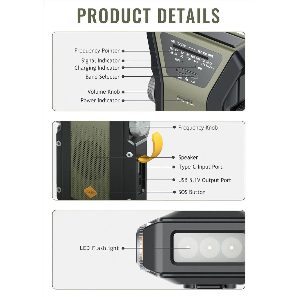 EverTrail Emergency Radio — Solar &amp; Hand Crank, 2000mAh
