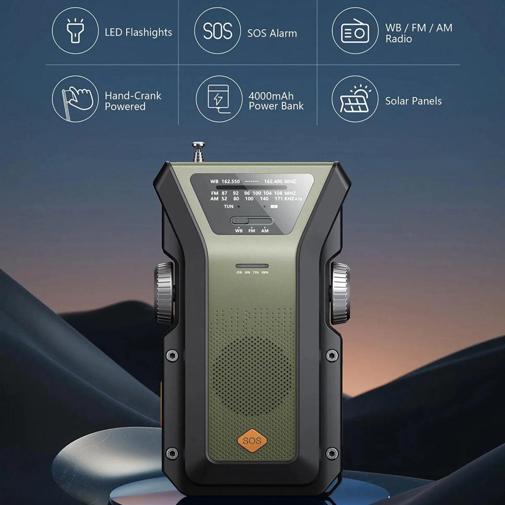 EverTrail Emergency Radio — Solar &amp; Hand Crank, 2000mAh