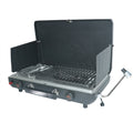 2 Burner Black Propane 2-In-1 Portable Camp Stove and Grill, Model GCT2220WB, New