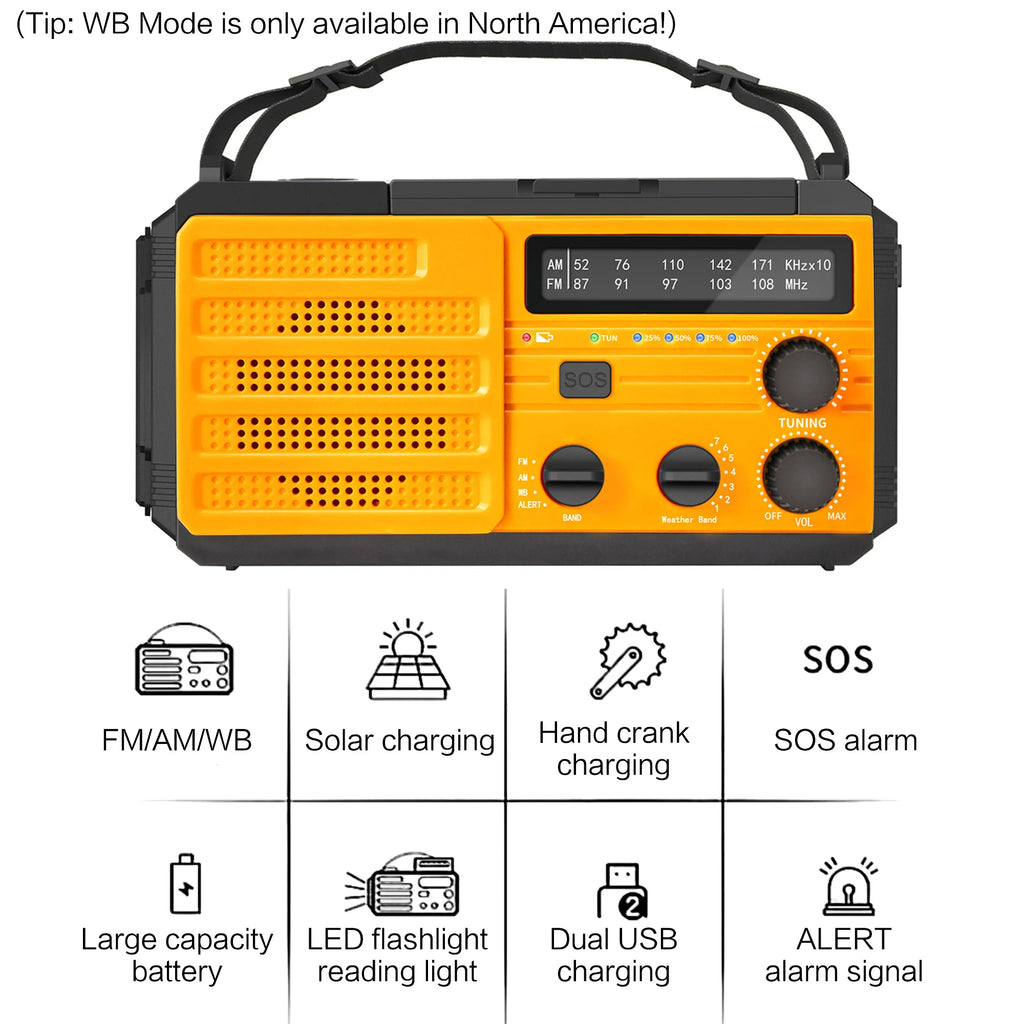 EverTrail Emergency Radio — Solar &amp; Hand Crank, 2000mAh