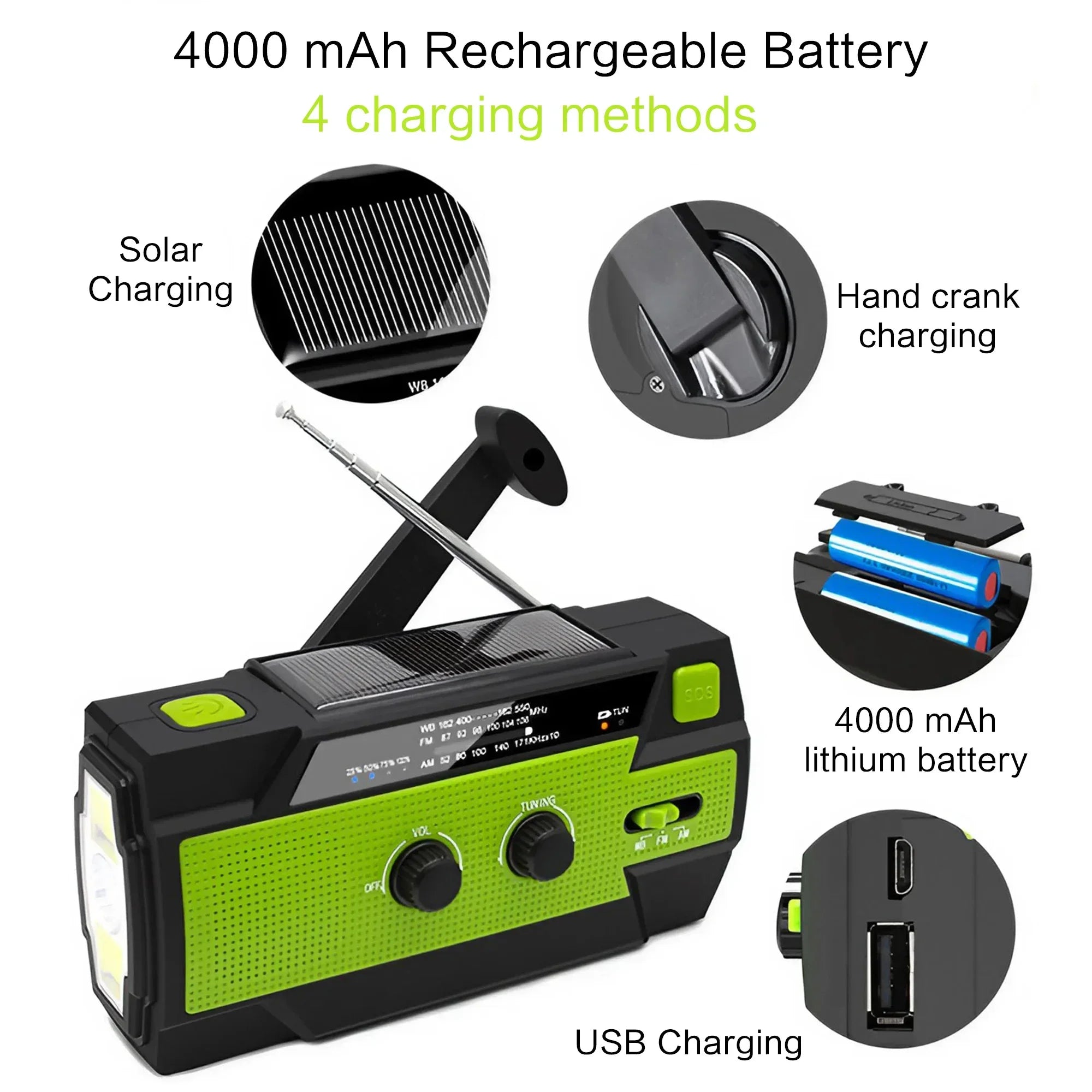 EverTrail Emergency Radio — Solar &amp; Hand Crank, 2000mAh
