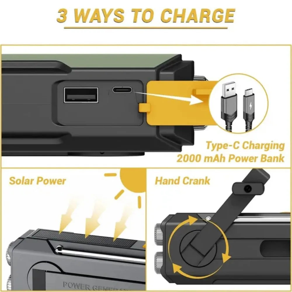 EverTrail Emergency Radio — Solar &amp; Hand Crank, 2000mAh