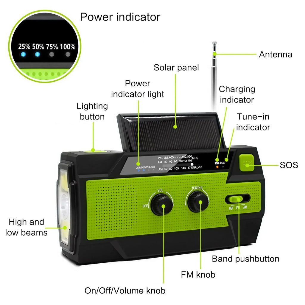 EverTrail Emergency Radio — Solar &amp; Hand Crank, 2000mAh
