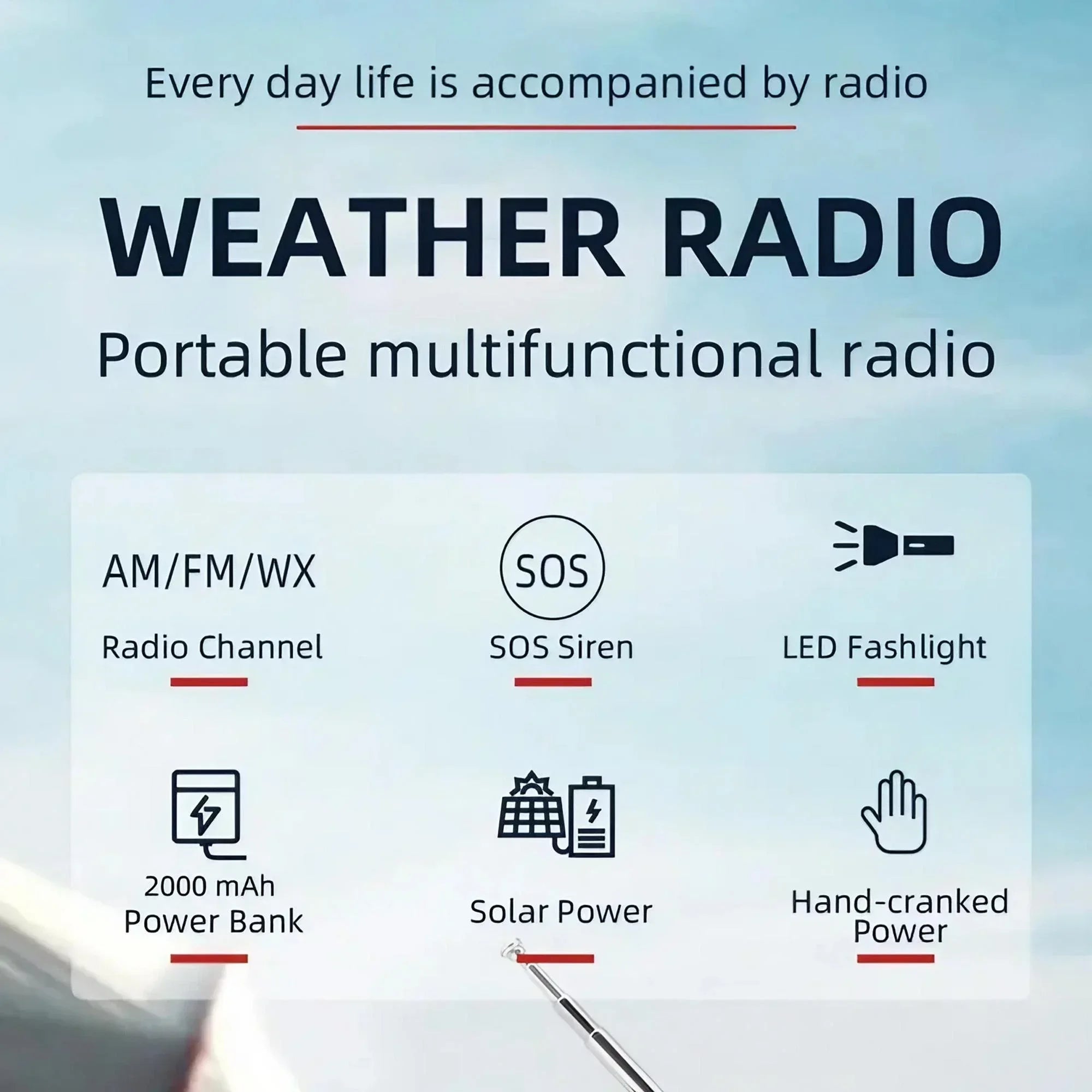 EverTrail Emergency Radio — Solar &amp; Hand Crank, 2000mAh
