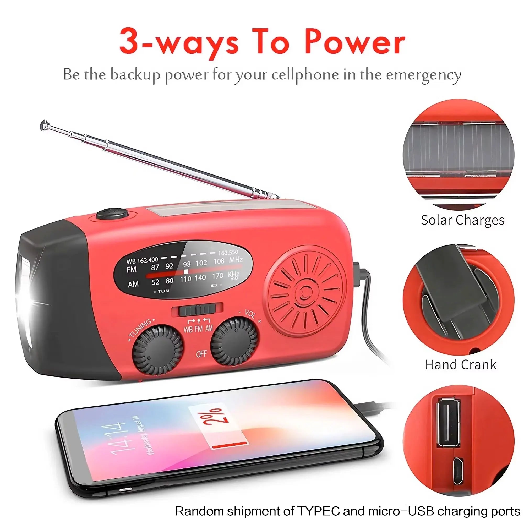 EverTrail Emergency Radio — Solar &amp; Hand Crank, 2000mAh