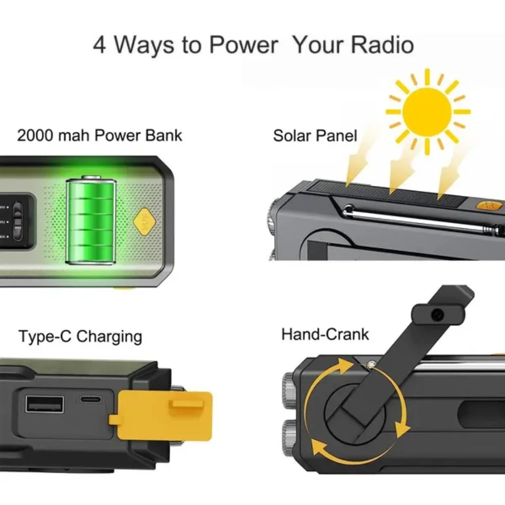 EverTrail Emergency Radio — Solar &amp; Hand Crank, 2000mAh