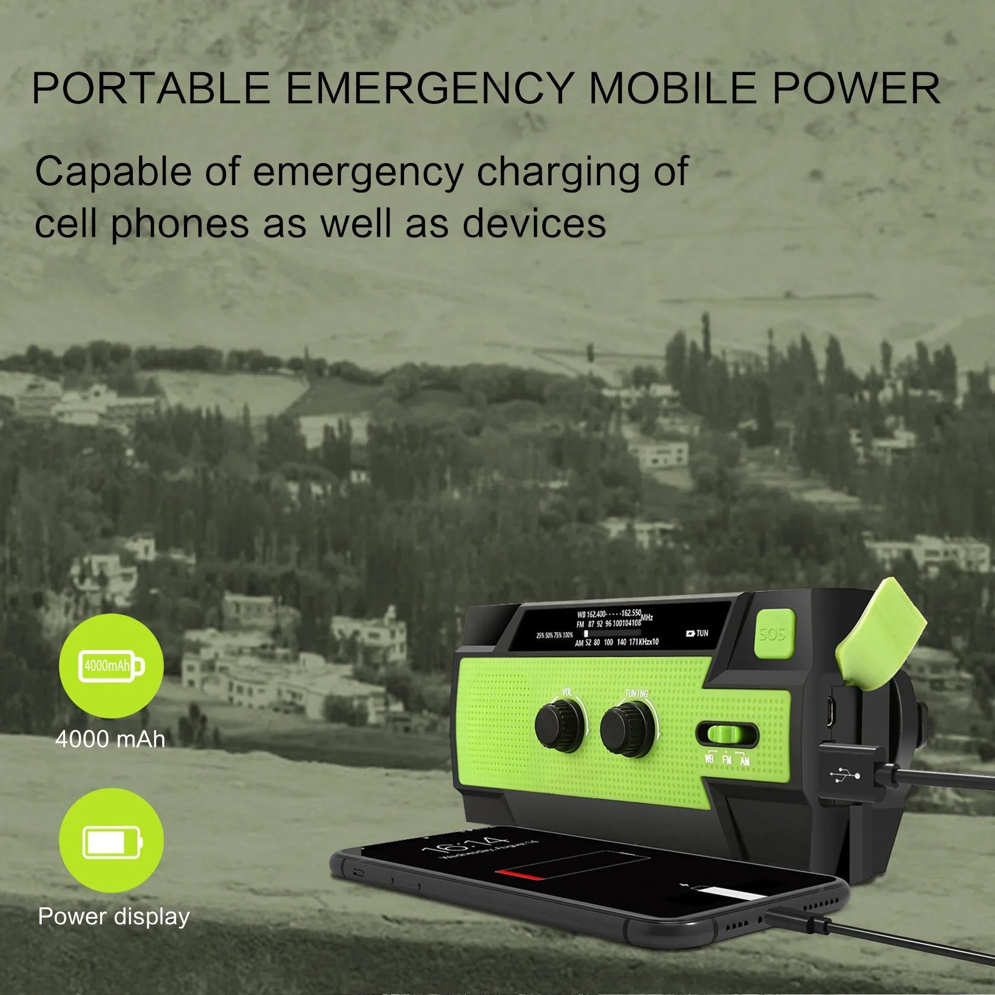 EverTrail Emergency Radio — Solar &amp; Hand Crank, 2000mAh
