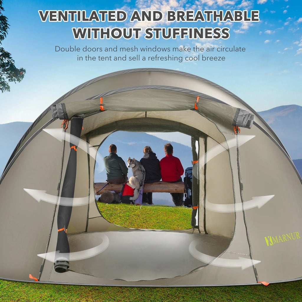 Instant Tent 4-Person Camp Tent, Auto Setup Pop up Tent, Pordable, Huge Door & Windows, Outdoor, Green