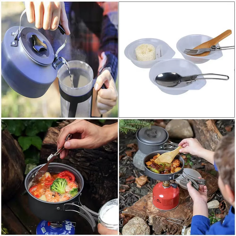 Outdoor Camping Cookware Portable Camping Equipment Outdoor Tableware Water Kettle Cookware Set Aluminum Alloy Material