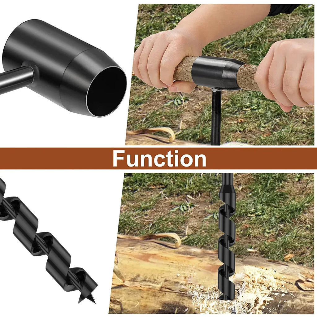 Bushcraft Hand Drill Carbon Steel Manual Auger Drill Portable Manual Survival Drill Bit Self-Tapping Survival Wood Punch Tool