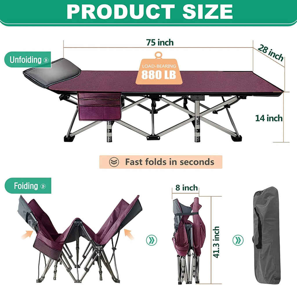 XL 2 Packs Folding Camping Cots with 2 Sided Mattress & Carry Bag, 75"*28" Sleeping Cot, Foldable Guest Beds Cot, Supports up to 880 Lbs