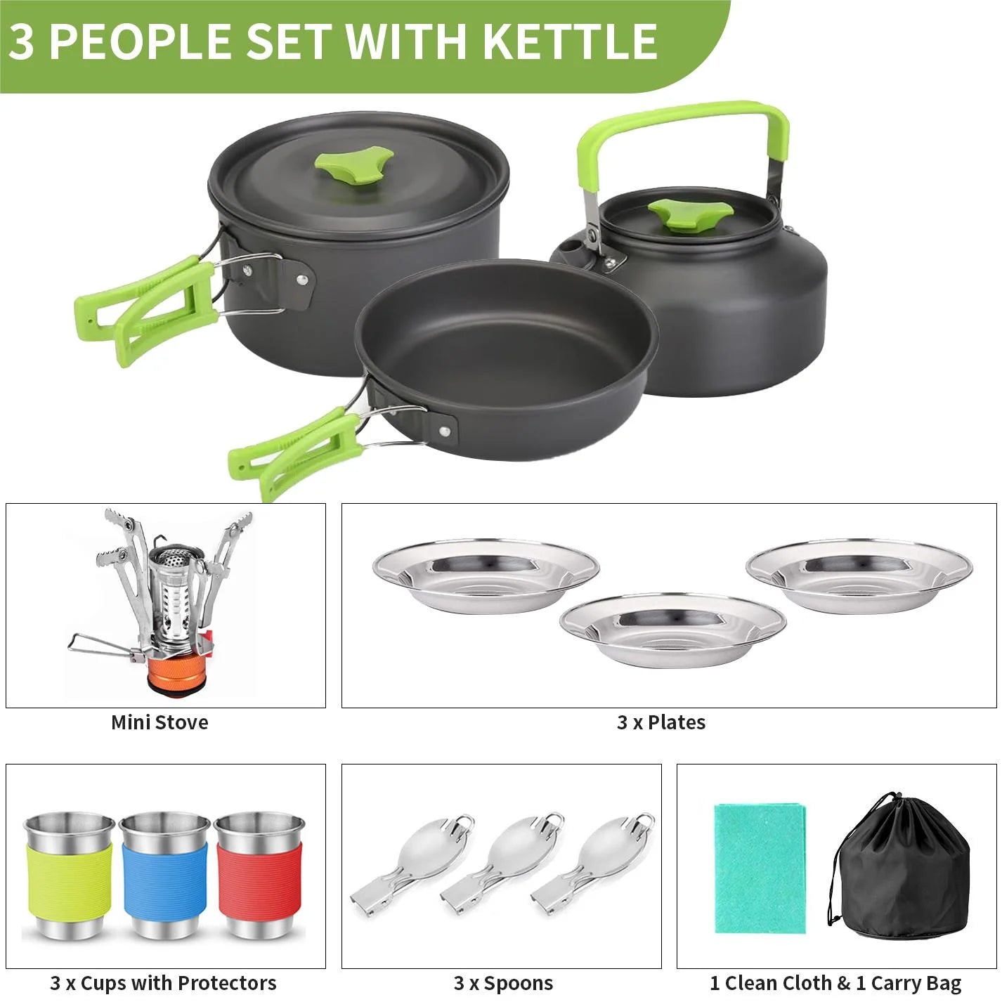 15Pcs Camping Cookware Set with Mini Stove, Aluminum Camping Cookware Kit, Folding Camping Cooking Set with Non-Stick Pot Pan Teapot Storage Bag for Camping Backpacking Outdoor Cooking Picnic