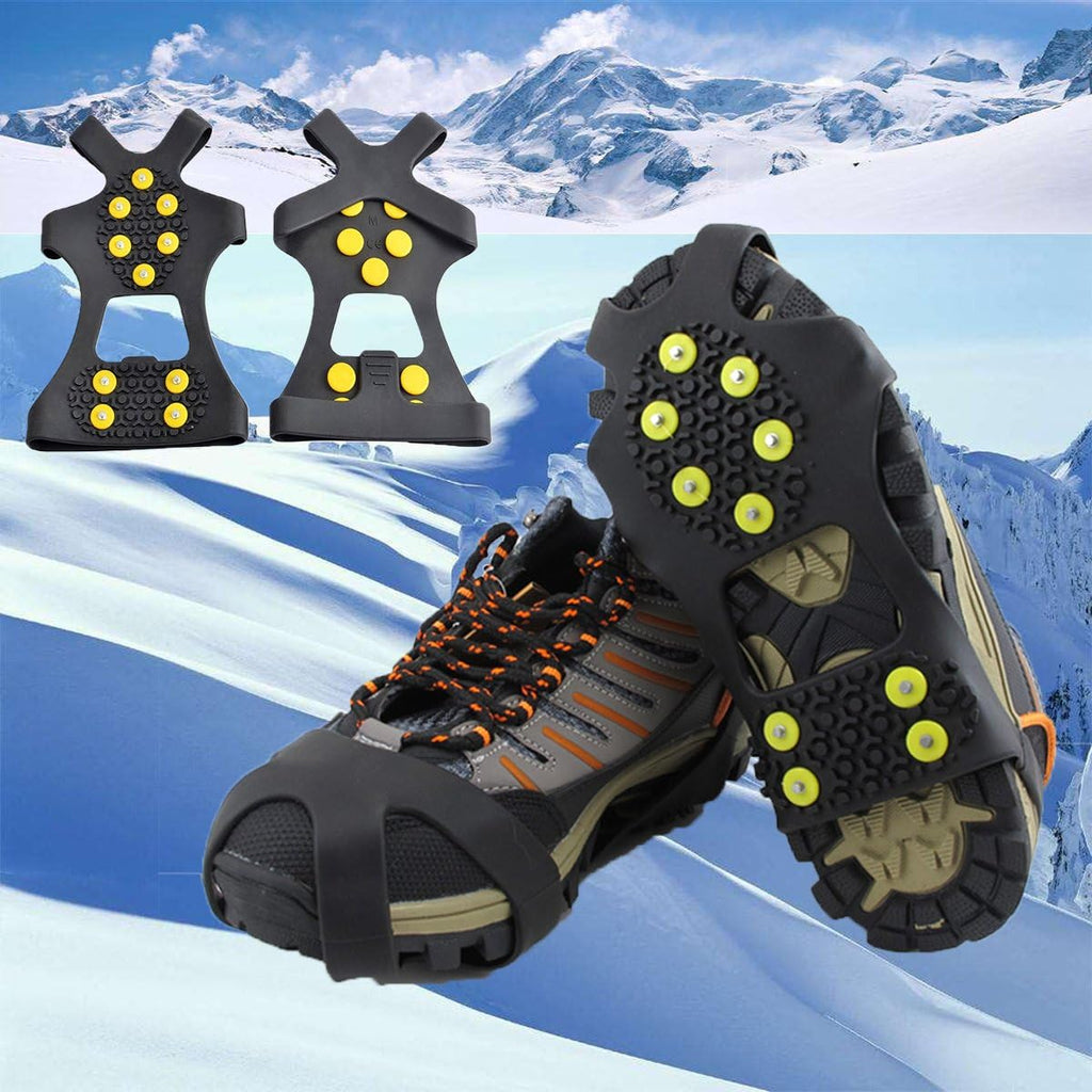 Ice Cleats for Shoes and Boots, Ice Snow Traction Cleats Grippers, Non Slip Shoe Ice Grippers,10 Steel Rubber Spikes Crampons anti Easy Slip Studs Crampons Slip-On Stretch Footwear