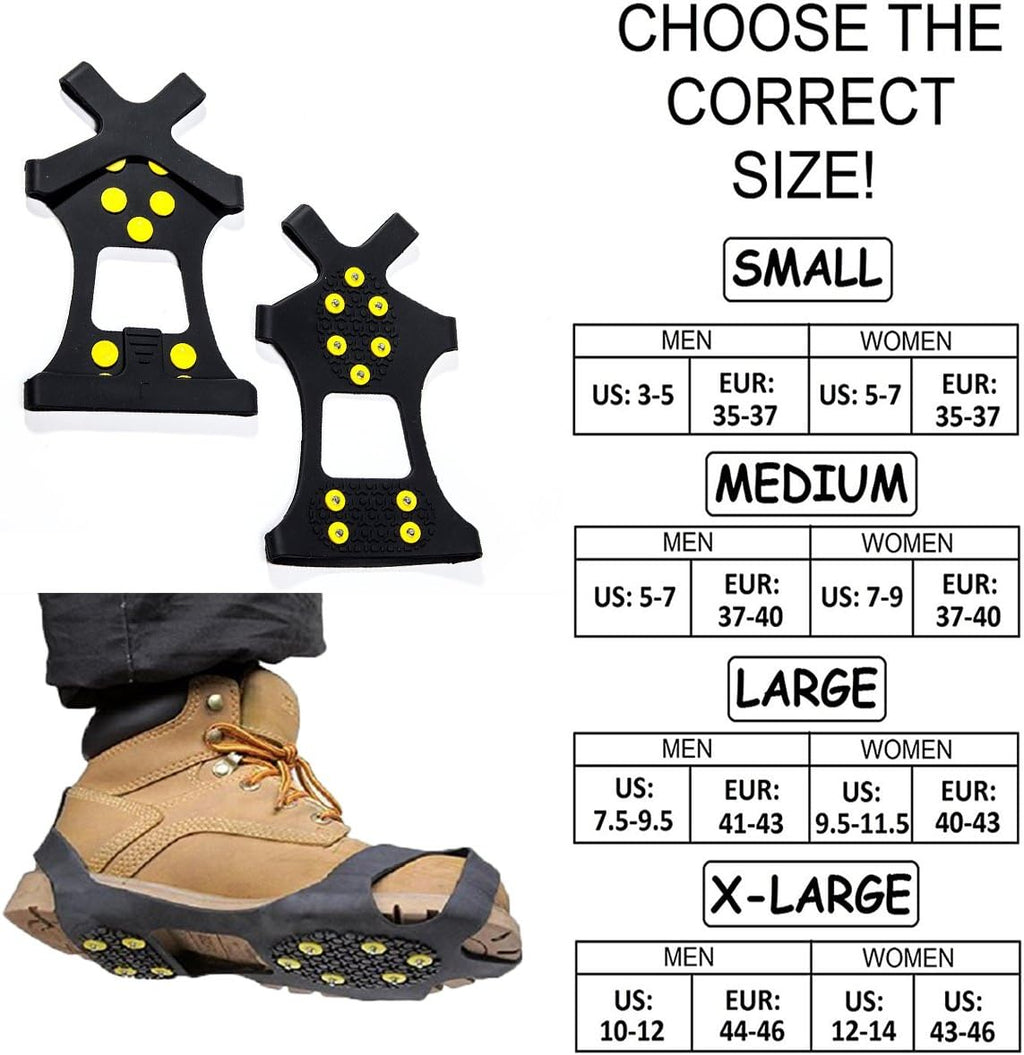 Ice Cleats for Shoes and Boots, Ice Snow Traction Cleats Grippers, Non Slip Shoe Ice Grippers,10 Steel Rubber Spikes Crampons anti Easy Slip Studs Crampons Slip-On Stretch Footwear