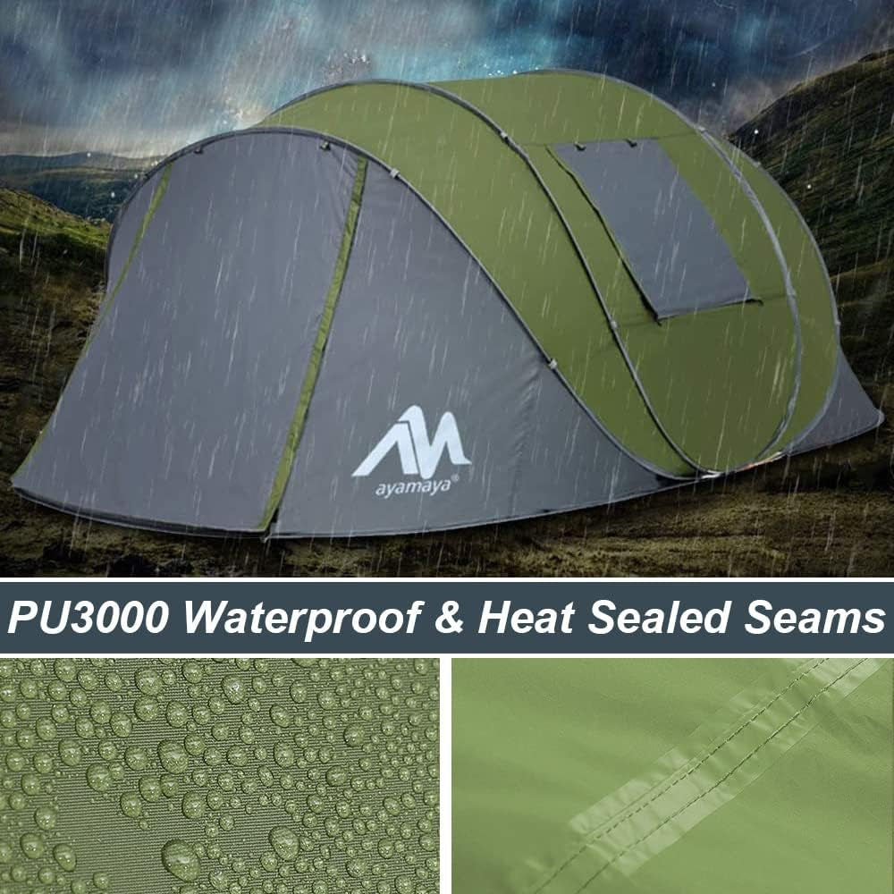 6 Person Easy Pop up Tents for Camping -  Double Layer Waterproof Instant Tent with Vestibule & Porch, Large Size Family Tent Automatic Setup for 4-6 People Camping Hiking (Poles Included)
