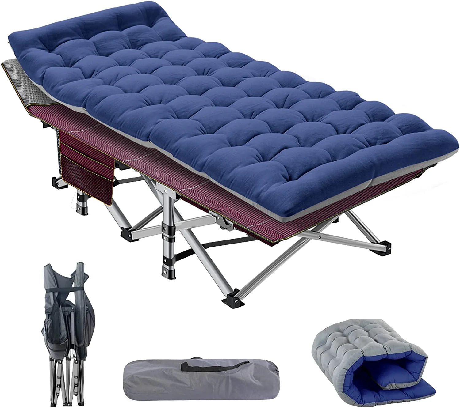 XL 2 Packs Folding Camping Cots with 2 Sided Mattress & Carry Bag, 75"*28" Sleeping Cot, Foldable Guest Beds Cot, Supports up to 880 Lbs
