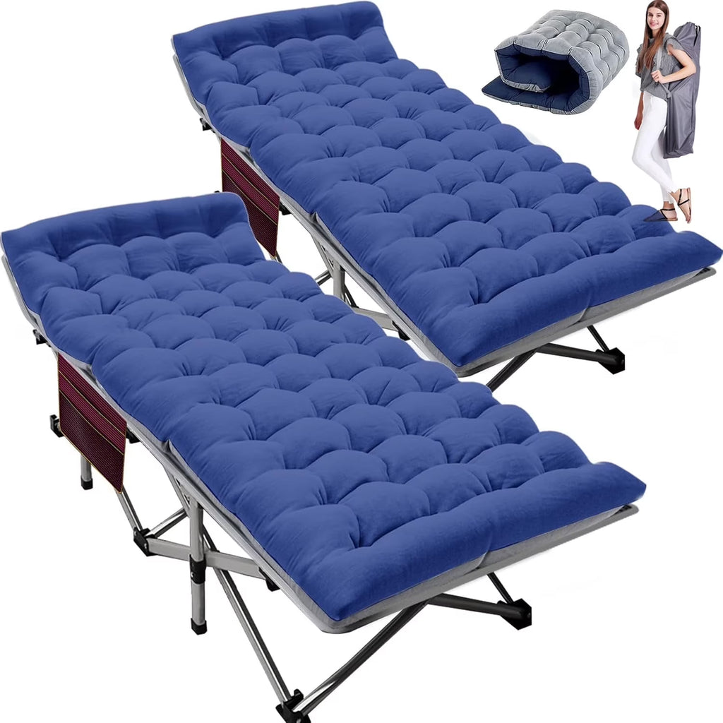 XL 2 Packs Folding Camping Cots with 2 Sided Mattress & Carry Bag, 75"*28" Sleeping Cot, Foldable Guest Beds Cot, Supports up to 880 Lbs