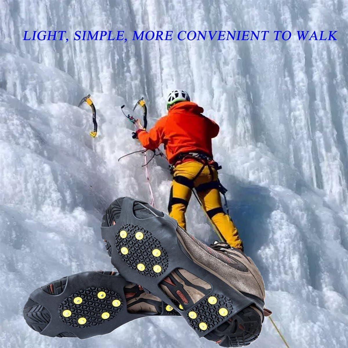Ice Cleats for Shoes and Boots, Ice Snow Traction Cleats Grippers, Non Slip Shoe Ice Grippers,10 Steel Rubber Spikes Crampons anti Easy Slip Studs Crampons Slip-On Stretch Footwear
