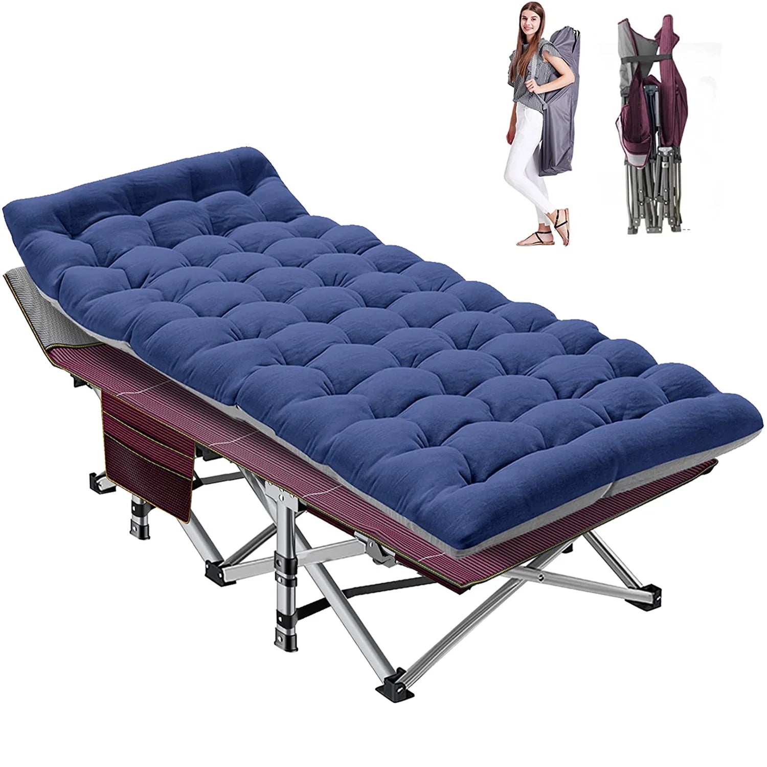 XL 2 Packs Folding Camping Cots with 2 Sided Mattress & Carry Bag, 75"*28" Sleeping Cot, Foldable Guest Beds Cot, Supports up to 880 Lbs
