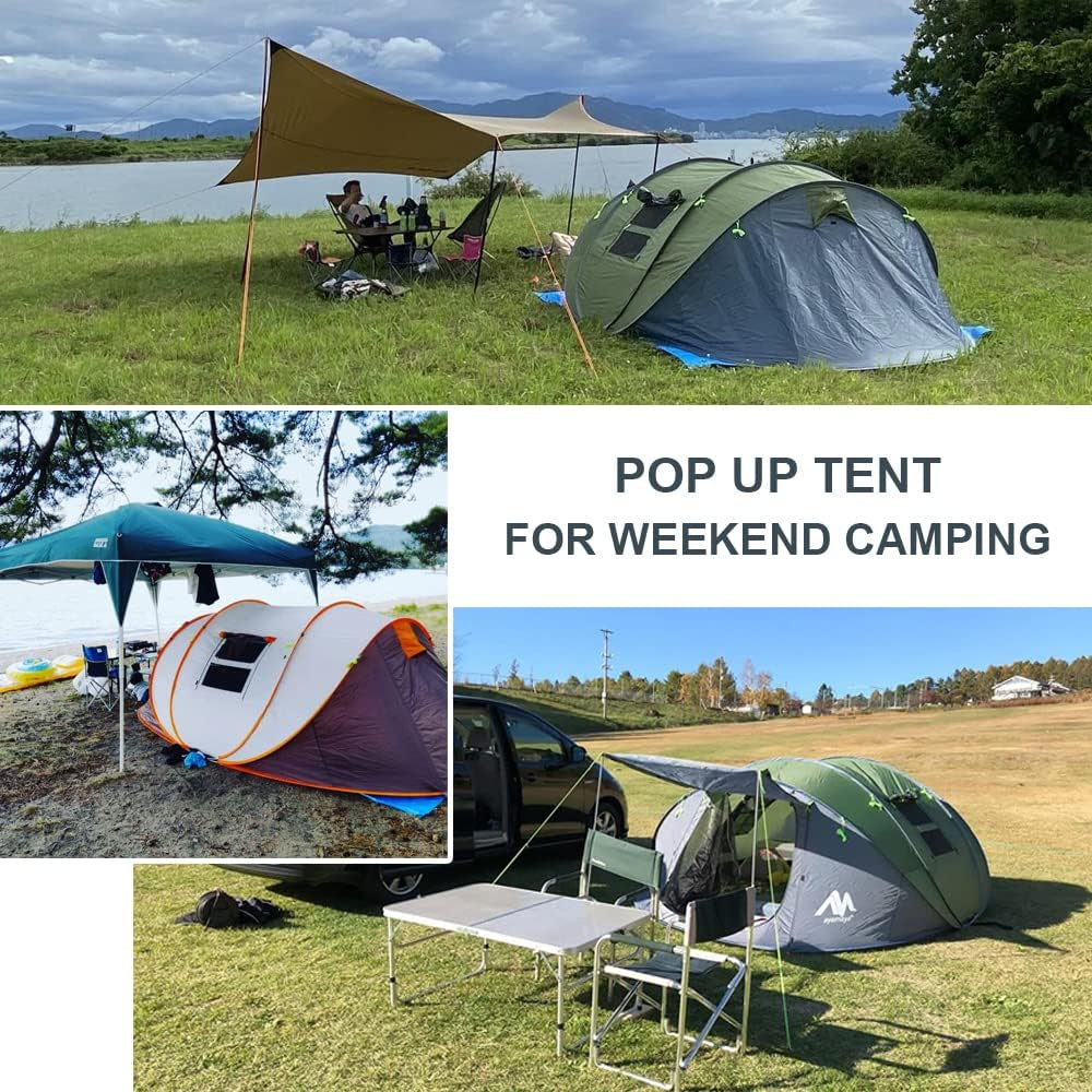 6 Person Easy Pop up Tents for Camping -  Double Layer Waterproof Instant Tent with Vestibule & Porch, Large Size Family Tent Automatic Setup for 4-6 People Camping Hiking (Poles Included)